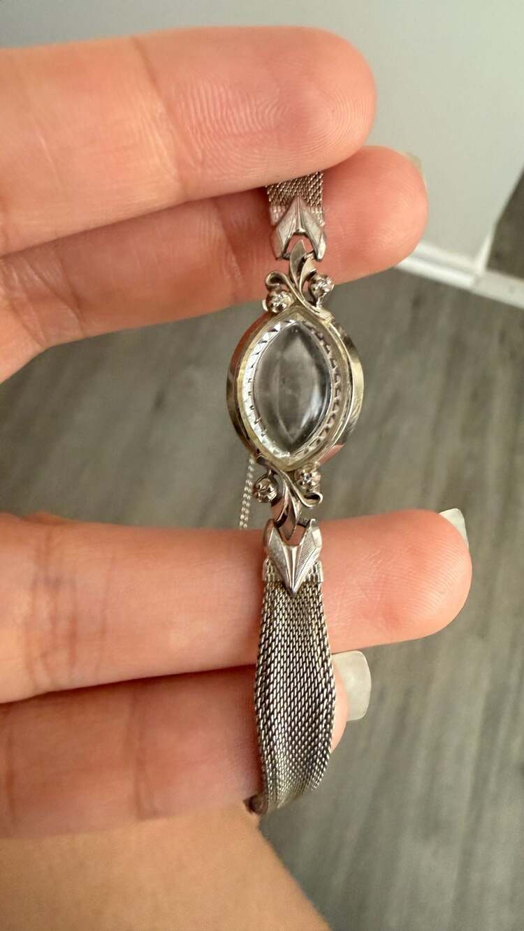 Vintage 1977 Bulova 14K White Gold Diamond Marquise Ladies Watch